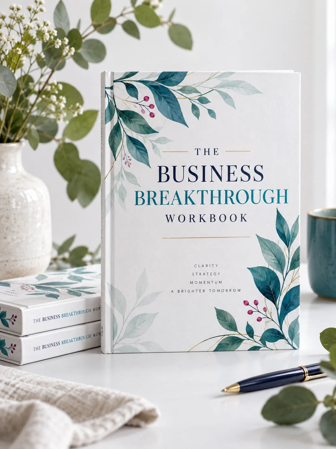 White and teal business workbook mockup, sample concept